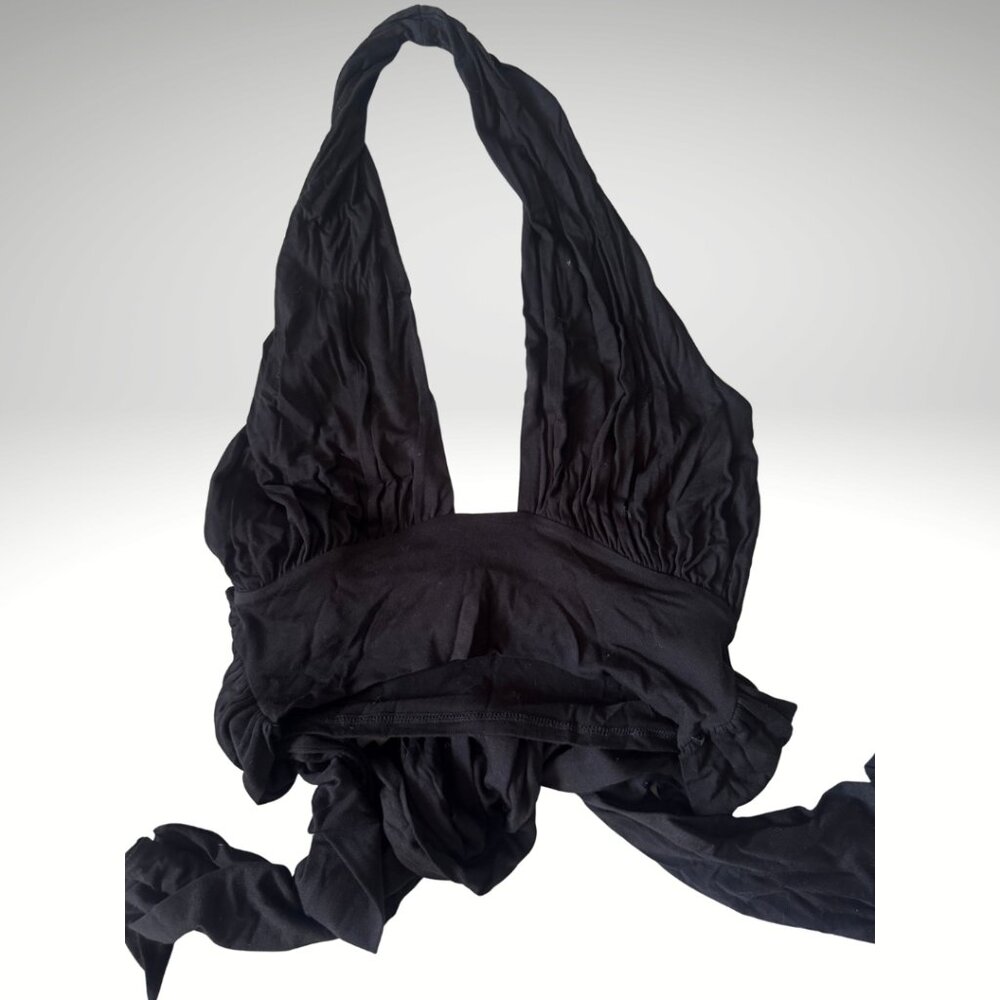 Lulus Black Halter Tie-Back Crop Top Size Small Stretchy
